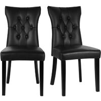 2x Kitchen Dining Room Chairs Dinning Chair PU Leather Padded Seat Wooden Legs Black