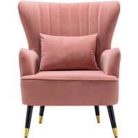 Livingandhome Occasion Velvet Wingback Armchair with Lumbar Pillow, Pink