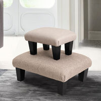 Small Footstool Linen Fabric Ottoman Footrest Stool Chair Kids Seat Beige