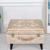 Livingandhome 49CM Crushed Velvet Buttoned Storage Footstool Suitcase Design, Beige