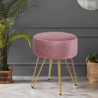 Round Dressing Table Stool Soft Fluffy/Velvet Piano Chair Makeup Seat Wire Legs Pink
