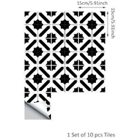 Livingandhome Set of 10 Black and White Pattern Self-adhesive Waterproof Tile Sticker, 15x15CM