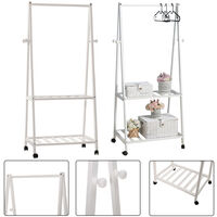 Wooden Rolling Clothes Rail With 2 Tier Storage Shelf