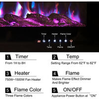 40 Inch LED Electric Fireplace Wall Mounted Wall Insert Heater 9 Flame Colours
