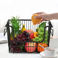 Livingandhome Iron Wire Vegetable Fruit Storage Rack with Handle, 32.3x18.5x14CM