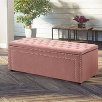 Livingandhome Frosted Velvet Ottomans Buttoned Storage Bench, Pink