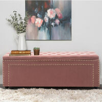 Livingandhome Frosted Velvet Ottomans Buttoned Storage Bench, Pink