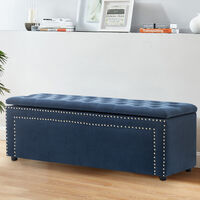 Livingandhome Frosted Velvet Ottomans Buttoned Storage Bench, Blue