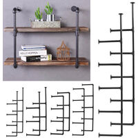 Set of 2 Industrial DIY Iron Pipe Shelf Wall-Mounted Bookshelf Brackets, 4 Tier Without Plank