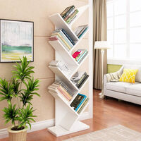 Floor Standing Bookcase Storage Display Bookshelf, White-9 Tier