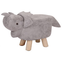 Livingandhome PU Padded Footstool Wooden Legs Triceratops Decoration, Light Grey