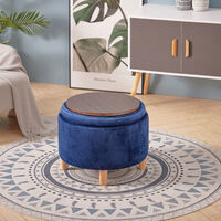 Round Coffee Table Stool Storage Ottoman Box Footstool Double Side Cover Pouffe Blue