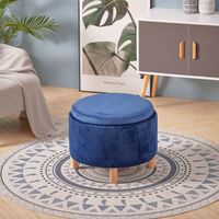 Round Coffee Table Stool Storage Ottoman Box Footstool Double Side Cover Pouffe Blue