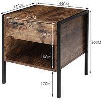 Urban Art Industrial Bedside Lamp Table Nightstand Cabinet with 1 Drawer Wood