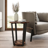 Industrial Round Sofa Side Table Vintage Wood Small Coffee Table Tier Nightstand