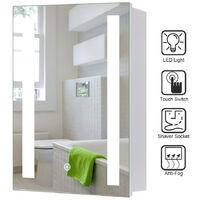 LED Illuminated Bathroom Mirror Cabinet with Lights Touch Switch Demister Pad Shaver Socket, 700x500MM