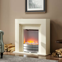 Livingandhome LED Electric Freestanding Fireplace Heater Fire Place with Beige MDF Mantel