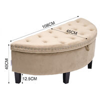 Livingandhome Semicircle Velvet Buttoned Storage Footstool with Wood Legs, Beige