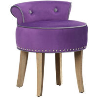 Livingandhome Velvet Buttoned Dressing Table Stool Studded Edge Soild Wood Legs, Purple