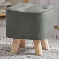 Livingandhome Velvet Soft Buttoned Footstool wooden Legs, Grey