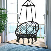 Swing Chair Hanging Rope Seat Net Chair Tassels Outdoor Garden Black