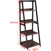 Industrial Ladder Shelf, 4-Tier Bookshelf Rack, Wall Shelf for Living Room, Kitchen, Office, Stable Steel Frame,Rustic Brown