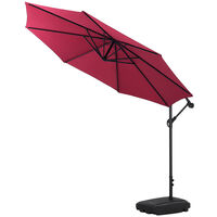 3M Banana Parasol Patio Umbrella Sun Shade Shelter with Rectangular Base, Wine Red