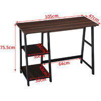 Industrial Computer Desk with 2 Tier Storage Shelf Metal Frame Home Office Table