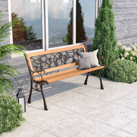 Wooden Garden Patio Bench Cast Iron Ends Legs Outdoor Park Chair Love Seat Metal, Rose Style
