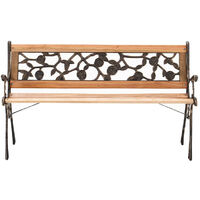 Wooden Garden Patio Bench Cast Iron Ends Legs Outdoor Park Chair Love Seat Metal, Rose Style