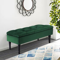 Livingandhome Buttoned Velvet Ottoman Storage Footstool, Green