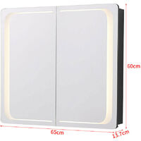 Double Door LED Illuminated Bathroom Mirror Cabinet 650(W)*600(H)*135(D)mm