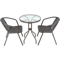 Outdoor Patio Metal Coffee Dining Table or Chairs Dining Set, Brown Table + 2 Chairs