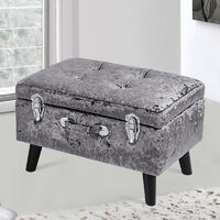 Livingandhome 49CM Dark Grey Crushed Velvet Buttoned Suitcase Shape Ottoman Storage Footstool