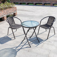 Outdoor Patio Metal Foldable Dining Table or Chairs Dining Set, Brown Table + 2 Chairs