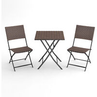 Livingandhome Set of 3 Rattan Garden Foldable Coffee Table and Chairs Set, Brown