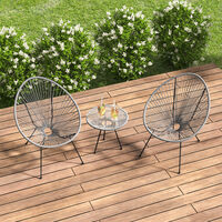 Set of 3 Outdoor Egg Designer Patio Furniture Set Table and 2 Chairs, Grey