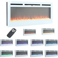 Livingandhome LED Electric Wall Mounted Fireplace Recessed Fire Heater 12 Flames With Remote, White 36inch
