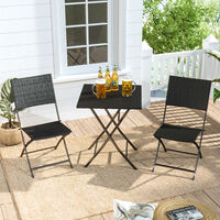 Set of 3 Rattan Garden Foldable Coffee Table and Chairs Set, Black