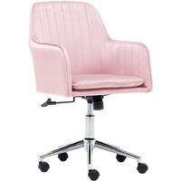 Velvet Upholstered Office Chair Swivel Computer Desk Chair with Chrome Base, Pink