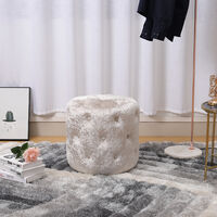 Livingandhome 46CM Beige Round Crushed Velvet Ottoman Buttoned Footstool