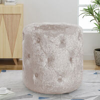 Livingandhome 46CM Beige Round Crushed Velvet Ottoman Buttoned Footstool