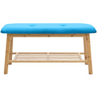 Bamboo 2 Tier Hallway Bench Shoe Rack Stand Organiser With Upholstered Seat - Blue