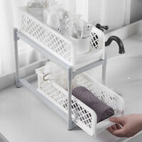 2 Tier Storage Basket Bathroom Kitchen Organiser Shelf Slide Drawer Holder Rack