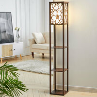 Livingandhome 3-in-1 Wooden & Linen Floor Lamp with Shelves, Walnut Flower