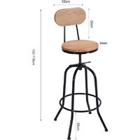 Industrial Breakfast Bar Stool Table Set and 2 Wood Chairs Kitchen Bistro Cafe
