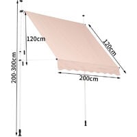 Grarden Manual Retractable Awning Sunshade - 2 x 1.2m Khaki