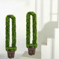 Set of 2 U-Shape Topiary Trees Potted Artificial Plant Tree With Pot, 90CM