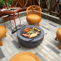 Round Fire Pit Outdoor Heater Garden Barbecue Wood Log Charcoal Burner BBQ Grill