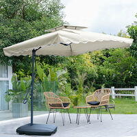 2.5M Patio Garden Parasol Cantilever Hanging Umbrella with Rectangular Base, Beige